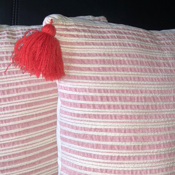 Cute pink/white stripped pillows w red tassles! - Picture 2 of 5